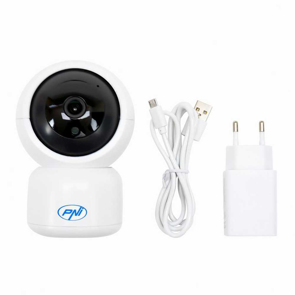 PNI IP390T 1080P vaizdo stebėjimo kamera su PTZ WiFi H264 +, palaiko 128GB Micro SD, naktinis matymas, Tuya programėlė, P2P, Android, iOS, skirta naudoti patalpose, sukiojasi paskui judesį, judesio aptikimo signalizacija