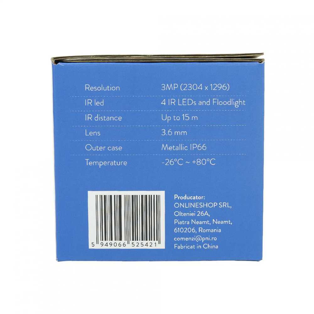 PNI IP3POE vaizdo stebėjimo kamera su IP, 3MP, lauko IP66, integruotas mikrofonas, suderinama su POE stebėjimo sistema PNI House IPMAX POE 3 ir PNI House IPMAX POE 3LR