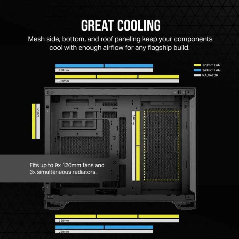 „Corsair“ dviejų kamerų kompiuterio korpusas | 2500D AIRFLOW | Juodas | Vidutinio dydžio bokštas | Micro-ATX
