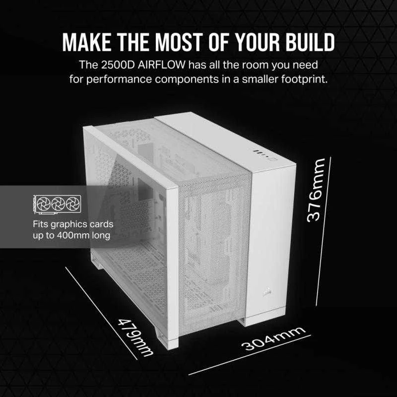Corsair Dual Chamber PC Case | 2500D AIRFLOW | Mid Tower | Micro-ATX | Baltas
