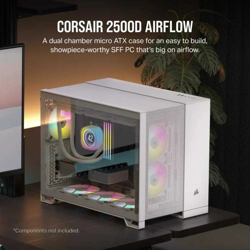 Corsair Dual Chamber PC Case | 2500D AIRFLOW | Mid Tower | Micro-ATX | Baltas