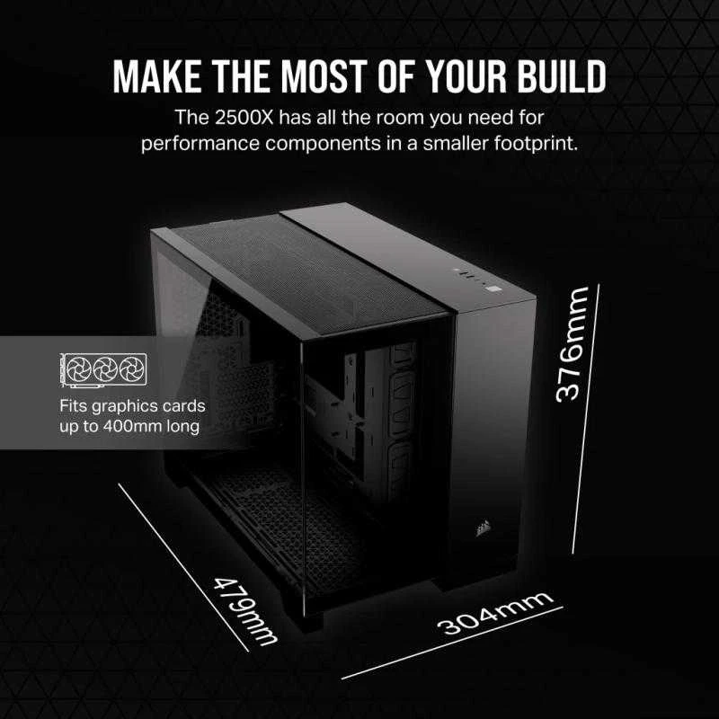 „Corsair“ dviejų kamerų kompiuterio korpusas | 2500D AIRFLOW | Juodas | Vidutinio dydžio bokštas | Micro-ATX