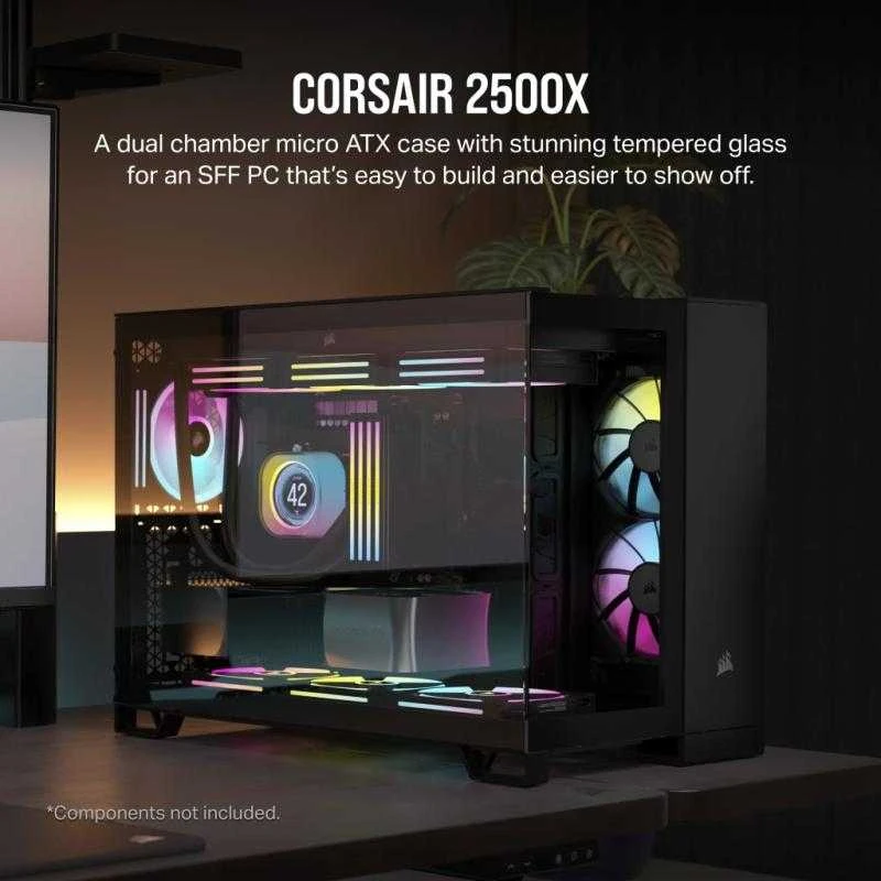 „Corsair“ dviejų kamerų kompiuterio korpusas | 2500D AIRFLOW | Juodas | Vidutinio dydžio bokštas | Micro-ATX