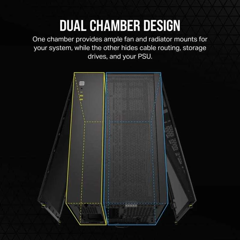 „Corsair“ dviejų kamerų kompiuterio korpusas | 2500D AIRFLOW | Juodas | Vidutinio dydžio bokštas | Micro-ATX