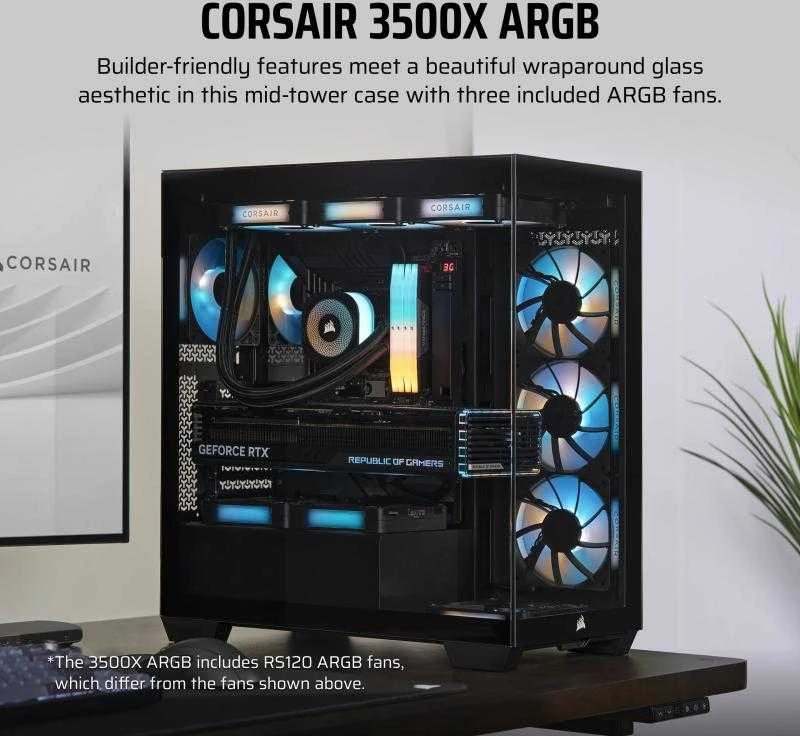 „Corsair“ kompiuterio korpusas | 3500X ARGB | Juodas | Mid-Tower | ATX