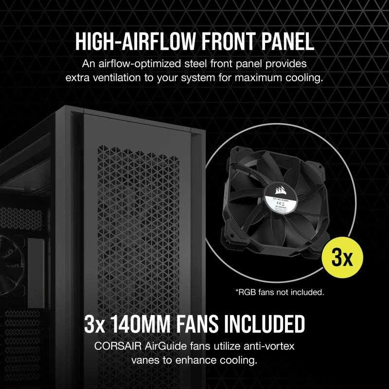 „Corsair“ | Grūdinto stiklo kompiuterio korpusas | 7000D AIRFLOW | Šoninis langas | Juodas | Pilno dydžio bokštas | ATX