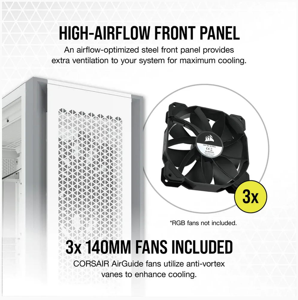 Corsair | Grūdinto stiklo PC dėklas | 7000D AIRFLOW | Šoninis langas | Baltas | Pilnas bokštas | Įtrauktas maitinimo šaltinis Nr. | ATX