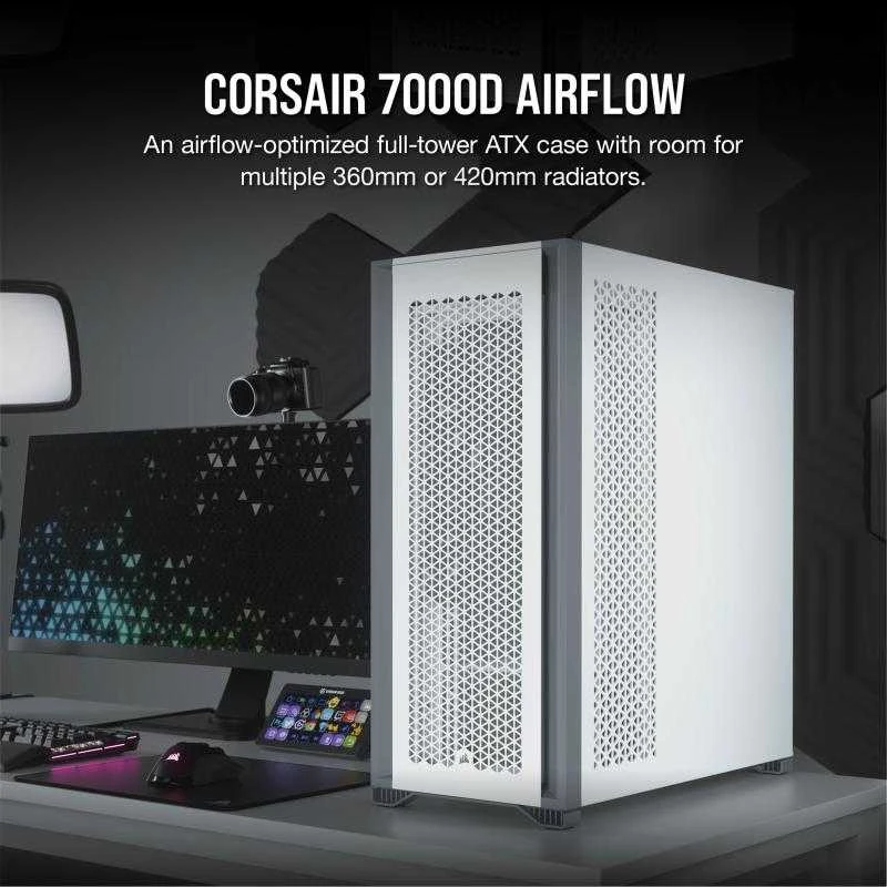 Corsair | Grūdinto stiklo PC dėklas | 7000D AIRFLOW | Šoninis langas | Baltas | Pilnas bokštas | Įtrauktas maitinimo šaltinis Nr. | ATX