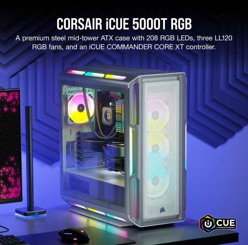 Corsair iCUE 5000T RGB grūdintas stiklas Baltas CC-9011231-WW