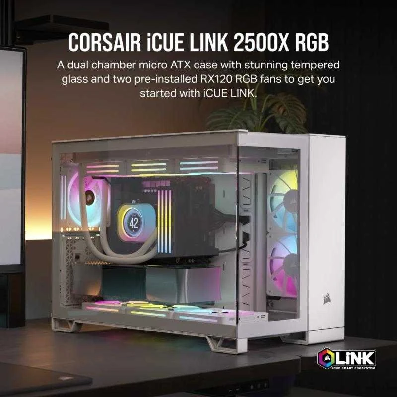 CRI Corsair 2500X RGB „Micro Tower“ Balta