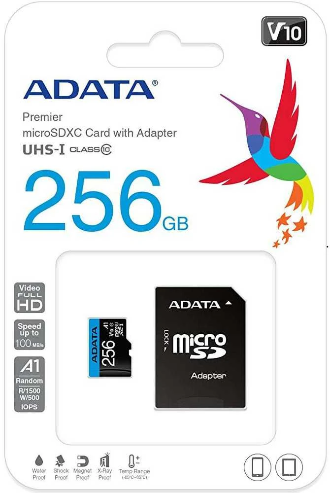 ADATA 256GB Premier Micro SDHC, R/W iki 100/25 MB/s, su adapteriu