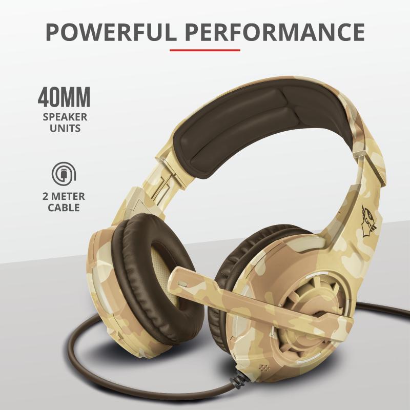 Žaidimų ausinės Trust GXT 310D Radius, Desert Camo, 22208