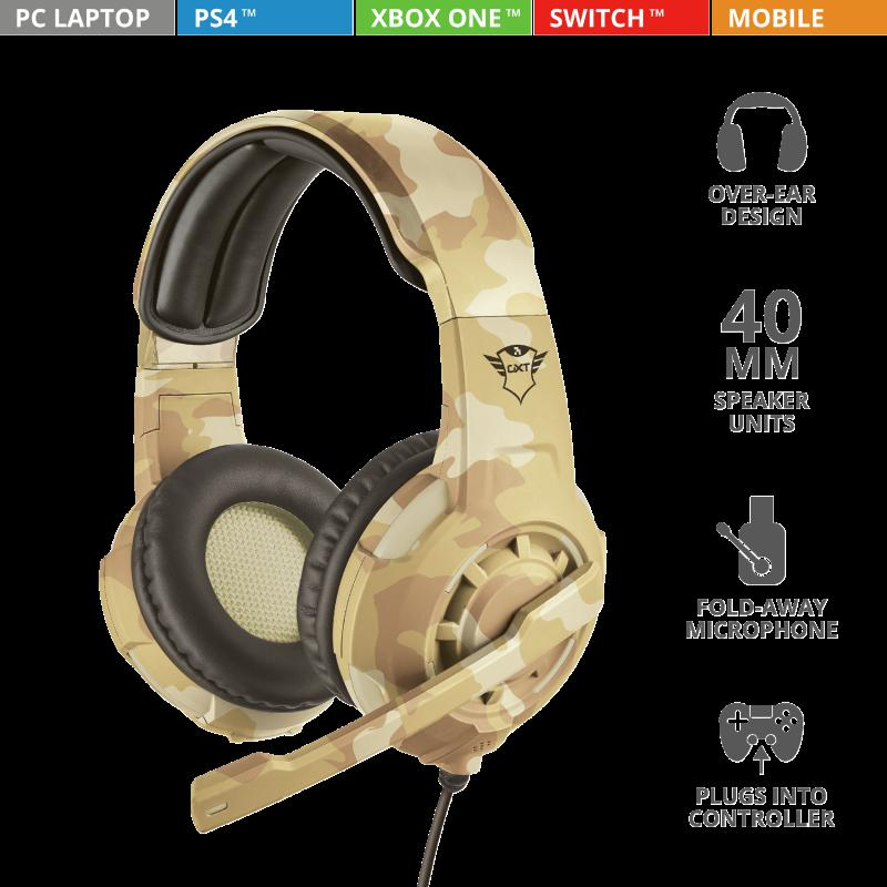 Žaidimų ausinės Trust GXT 310D Radius, Desert Camo, 22208