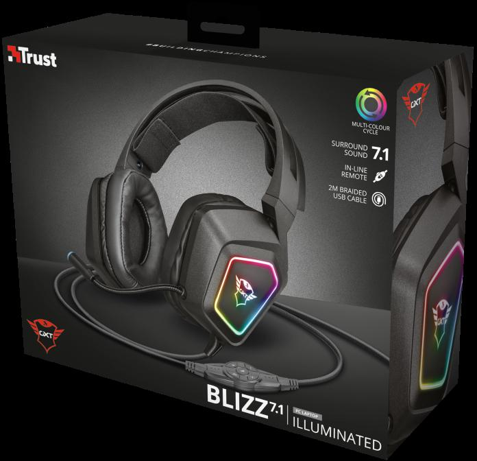 Žaidimų ausinės Trust GXT 450 Blizz RGB 7.1 Surround, 23191