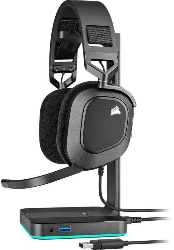 Žaidimų ausinės Corsair HS80 RGB Carbon, Juodos