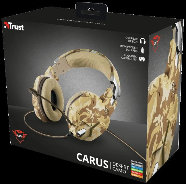 Žaidimų ausinės Trust GXT 322D Carus Desert Camo, Gelsvos, 22125