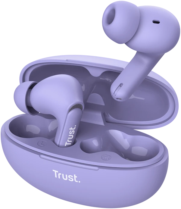 Trust Yavi - Belaidės ausinės į ausis įkišamos Bluetooth TWS su etui ładującym & ENC (Violetinis)