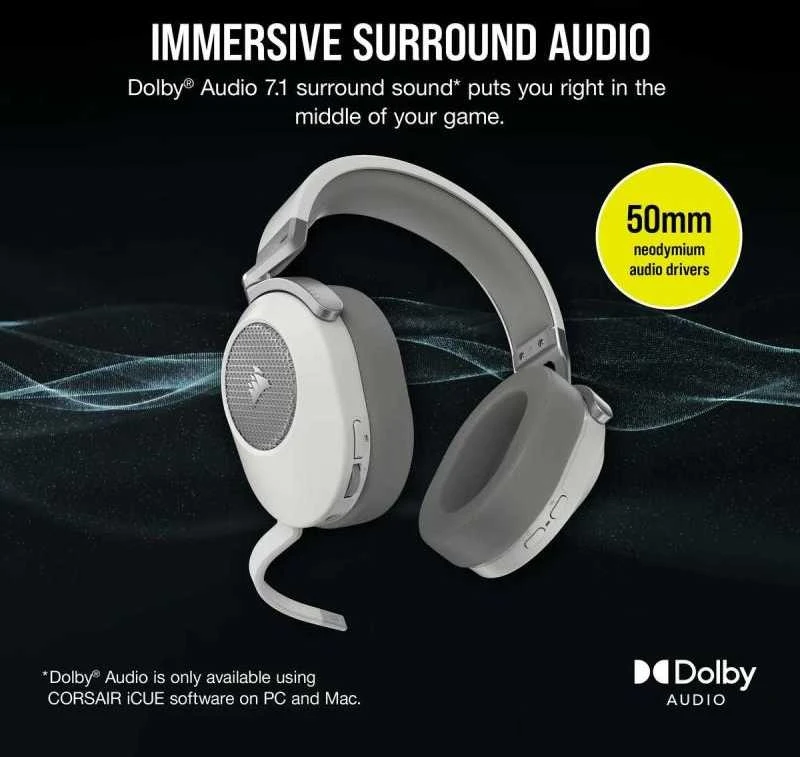 Corsair | Ausinės Žaidimams | HS65 | Belaidės | Over-Ear | Mikrofonas | Belaidės | Baltas