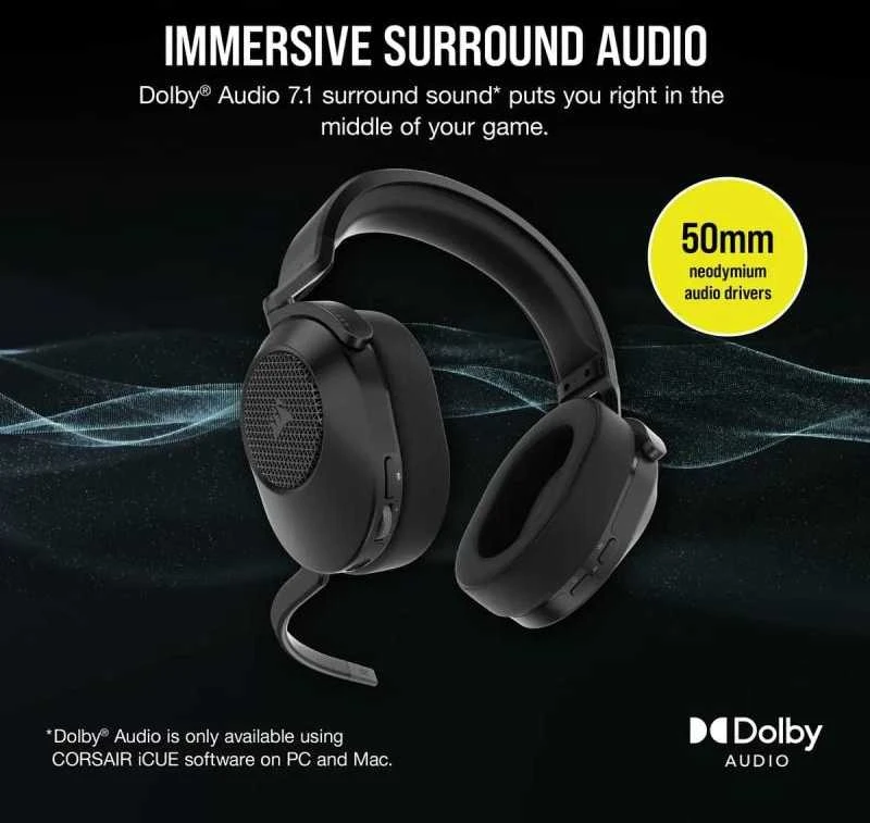 Corsair | Ausinės Žaidimams | HS65 | Belaidės | Over-Ear | Mikrofonas | Carbon | Belaidės