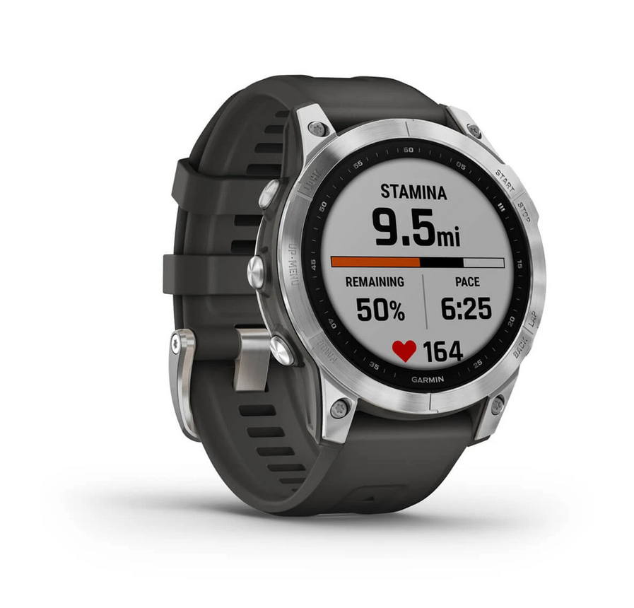 Išmanusis laikrodis Garmin fenix 7 – Standard Edition, Sidabro spalvos korpusas su grafito spalvos silikoniniu dirželiu