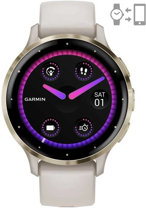 Išmanusis laikrodis Garmin Venu® 3S, Šviesaus aukso spalvos nerūdijančiojo plieno apvadas su dramblio kaulo spalvos korpusu ir silikoniniu dirželiu