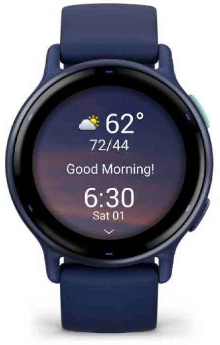 Išmanusis laikrodis Garmin vívoactive® 5 Mėlynos metalo spalvos aliuminio apvadas su mėlynu korpusu ir silikoniniu dirželiu