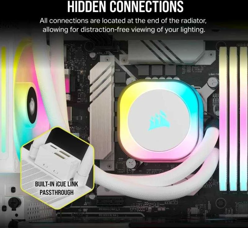CORSAIR iCUE LINK H100i RGB Baltas AIO 240mm Radiator Sky CPU Cooler