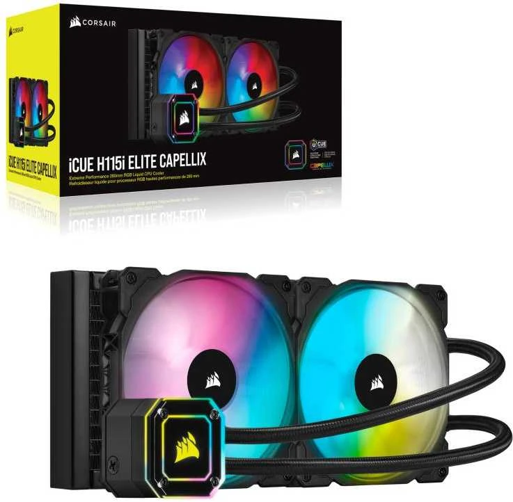 CORSAIR iCUE H115i ELITE CAPELLIX 280 mm radiatorius dvigubas 140 mm ML RGB ventiliatorių programinės įrangos valdymo skystas procesoriaus aušintuvas