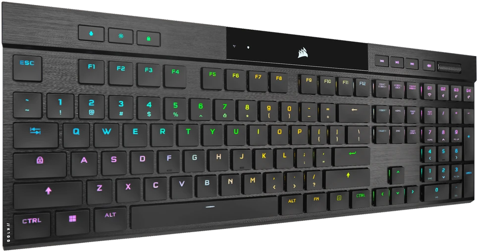 CORSAIR K100 RGB AIR Wireless Ultra-Thin Mechaninė klaviatūra žaidimams RGB LED pašvietimas CHERRY ULP Tactile Juodas