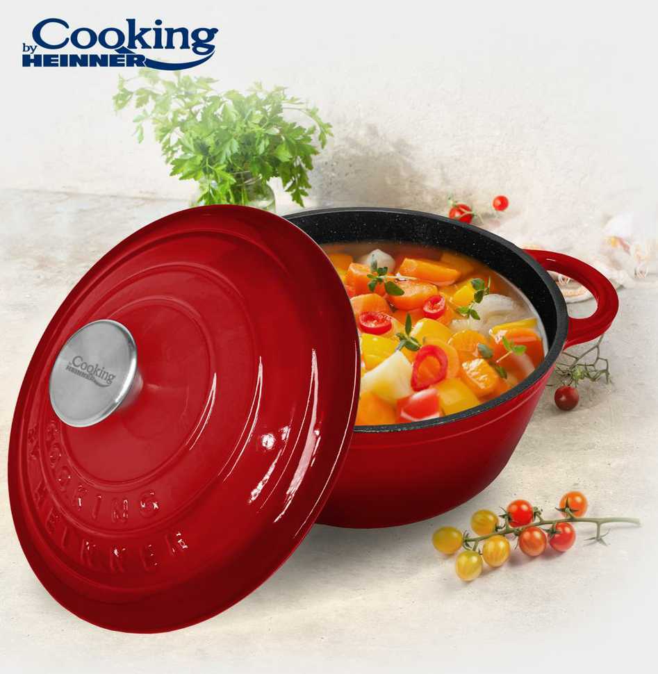 Emaliuota ketaus keptuvė su dangčiu 22x9,5 cm, 2,9 l, raudona linija, „Cooking by Heinner“