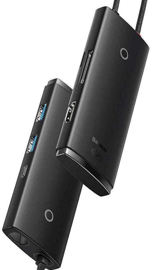 „Baseus Lite“ serijos šakotuvas 6w1 USB-C iki 2x USB 3.0 + USB-C + HDMI + SD/TF (juodas)