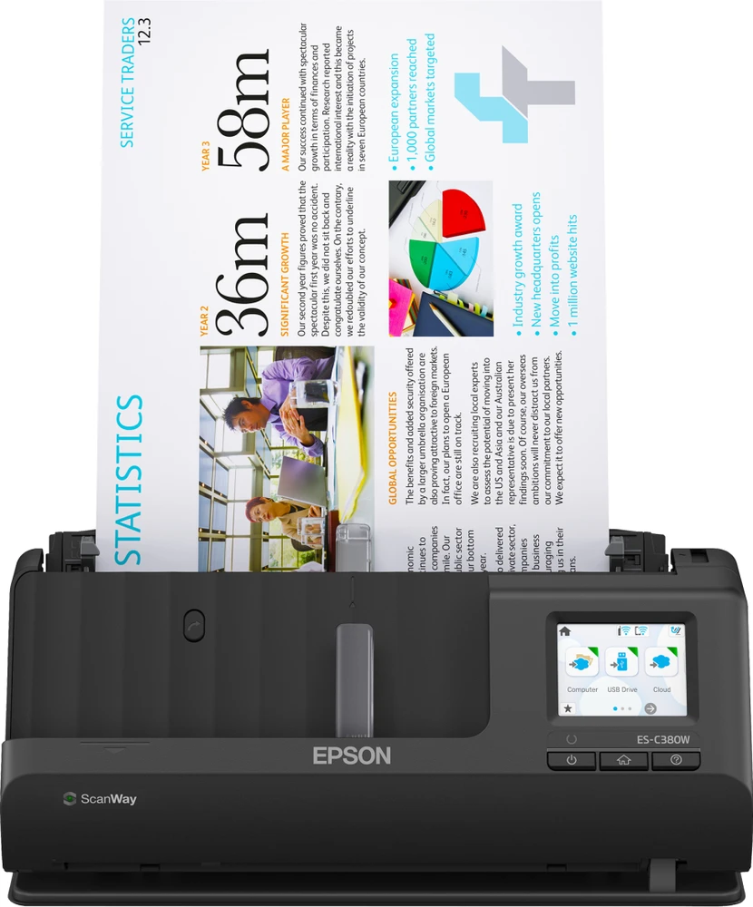 Skeneris Epson | Kompaktiškas tinklo skaitytuvas | ES-C380W | Lakštinis | Bevielis