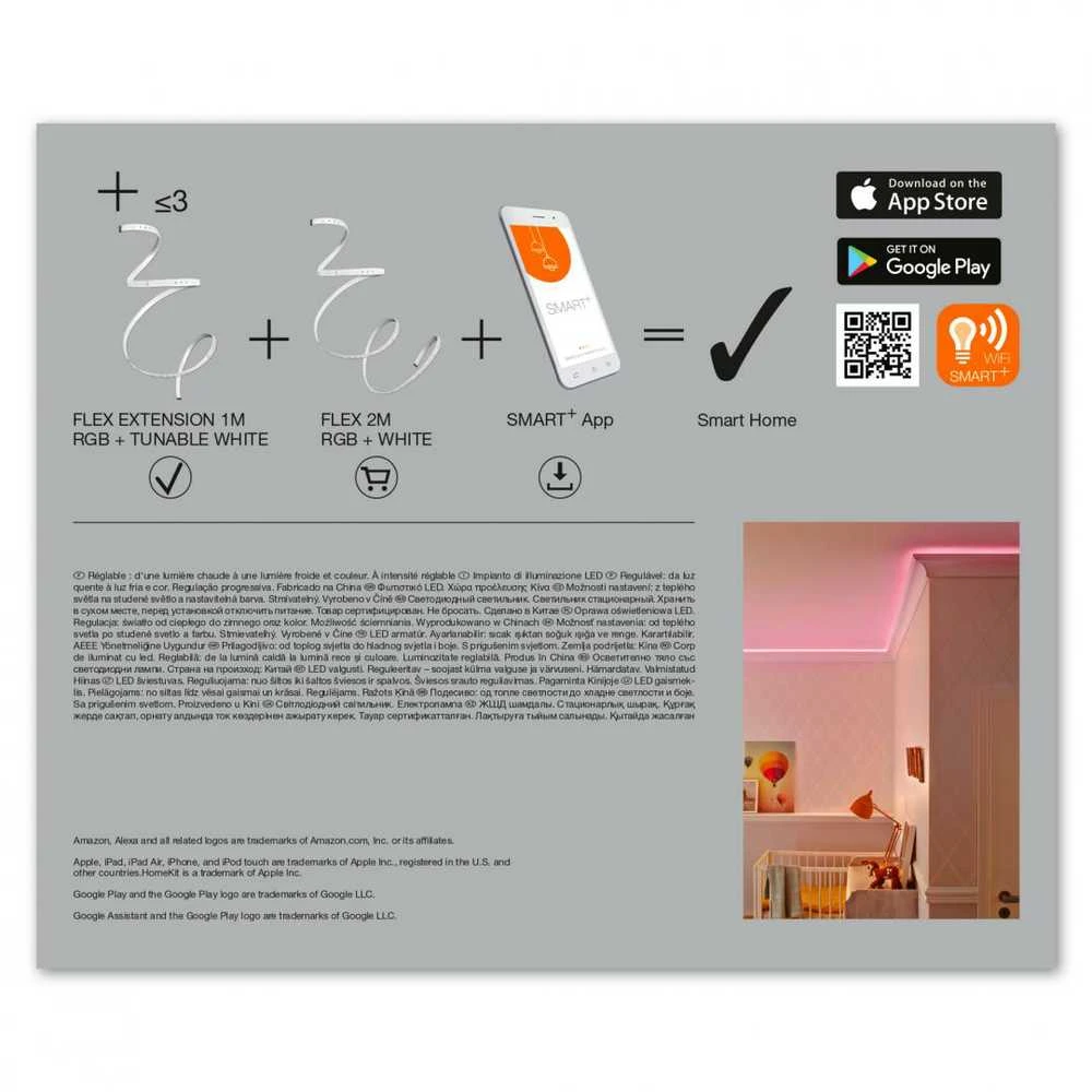 Ledvance 3.6W lanksčios RGBTW LED juostos 1m prailginimas, 2700…6500K, išmanus+WiFi valdymas