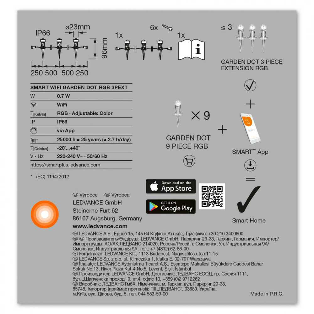 Ledvance 0,7W LED įleidžiami šviestuvai SMART+ WIFI GARDEN, reguliuojamos RGB spalvos