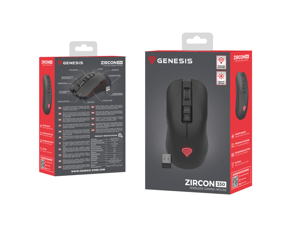 Genesis | ZIRCON 330 | Wireless | Pelė žaidimams | Juodas