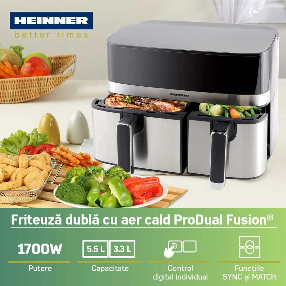 HEINNER PRODUAL FUSION HAF-H9DB17BKS dviguba karšto oro gruzdintuvė