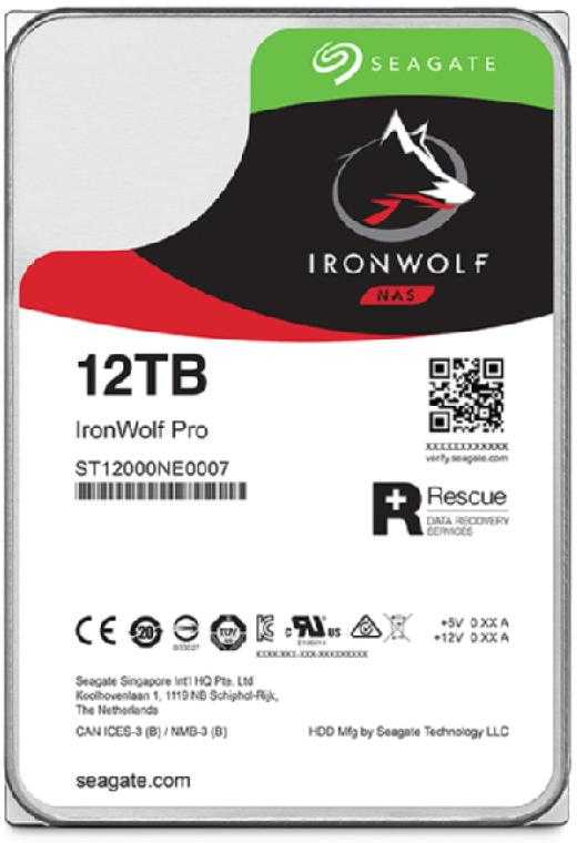 SEAGATE Ironwolf PRO Enterprise NAS HDD 12TB 7200rpm 6Gb/s SATA 256MB talpykla 8,9 cm 3,5 colio 24x7 NAS ir amp; RAID Rackmount Systeme BLK