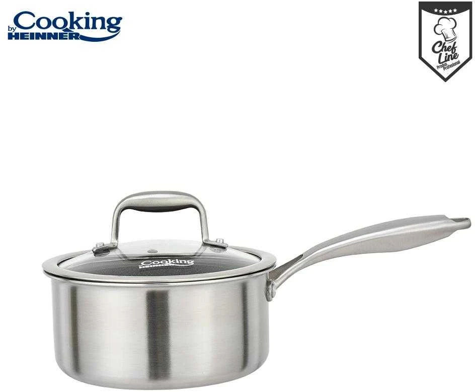 NERŪDIJANČIO PLIENO PUODAS + 3 SLUOKSNIŲ STIKLINIS DANGTIS 18X9 CM, 2 L, TITANIUM3, COOKING BY HEINNER