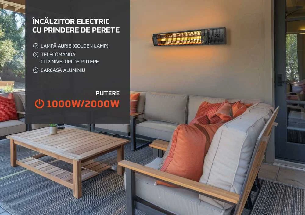 HEINNER elektrinis sieninis šildytuvas 1000W/2000W