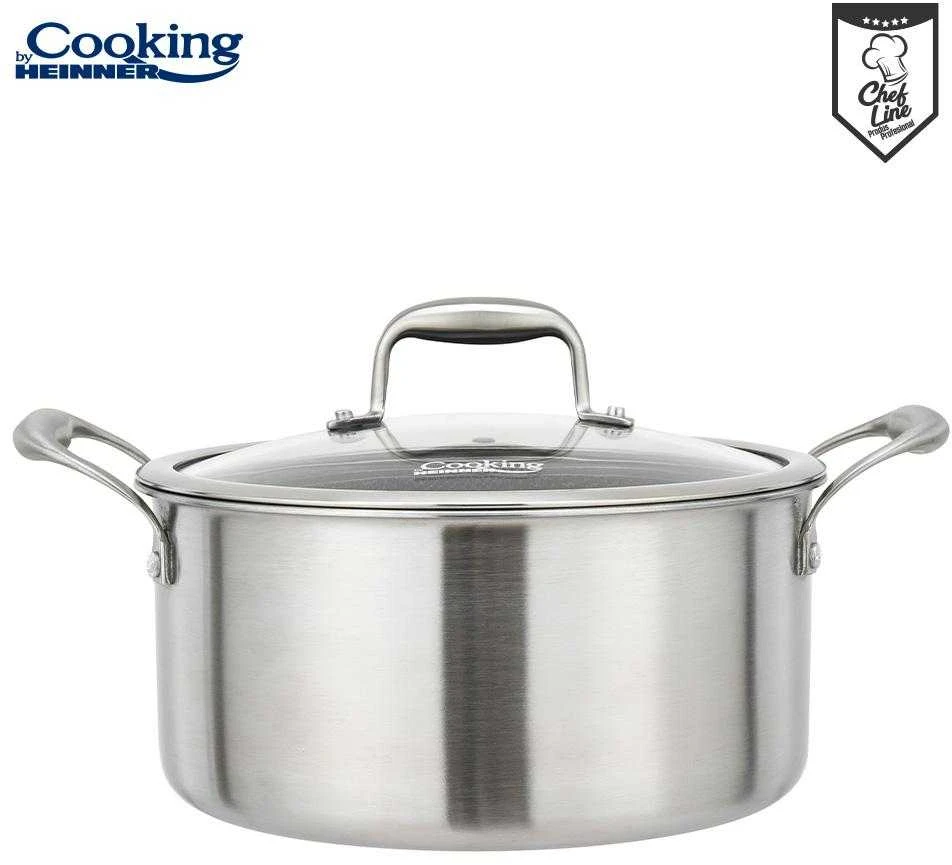Garų puodas Nerūdijančio plieno keptuvė su 3 sluoksnių stikliniu dangčiu, 28 x 13 cm, 7 l, titano danga, „Cooking by Heinner“