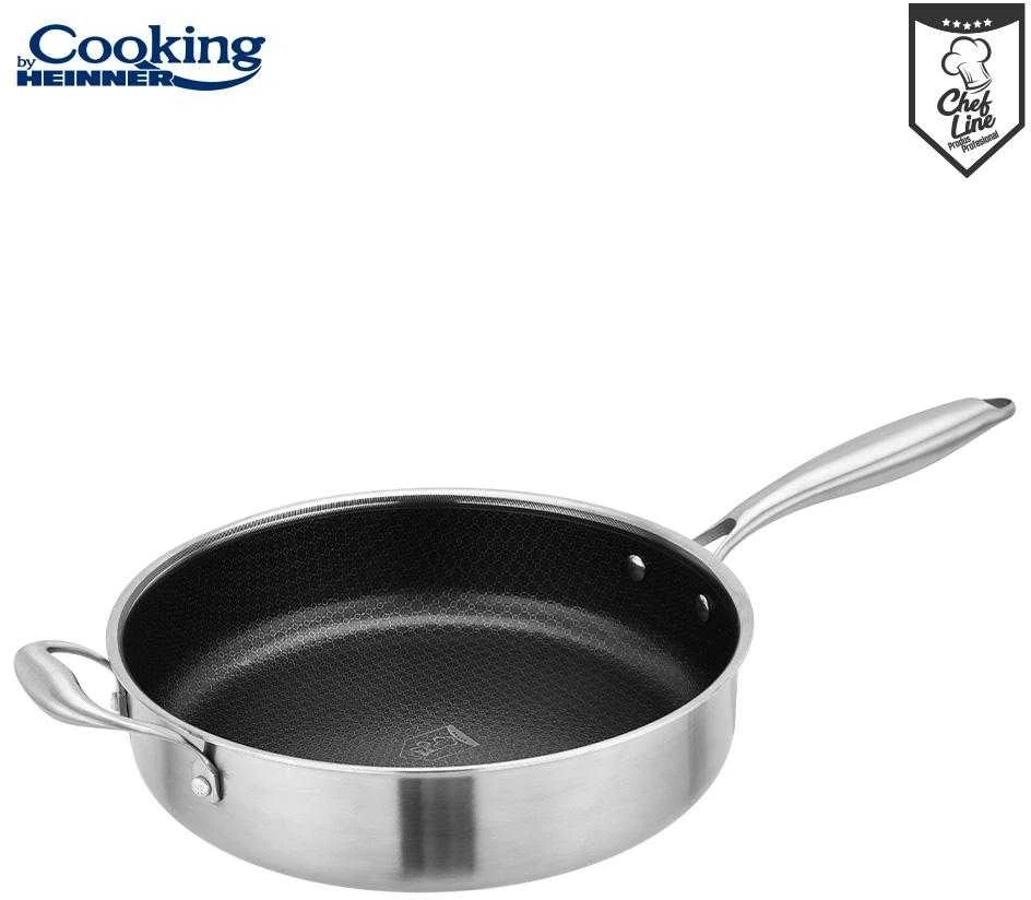 NERŪDIJANČIO PLIENO GILUS KEPTUVAS + 3 SLUOKSNIŲ STIKLINIS DANGTELIS 28*7,5 CM, 4,2 L, TITANIUM3, COOKING BY HEINNER