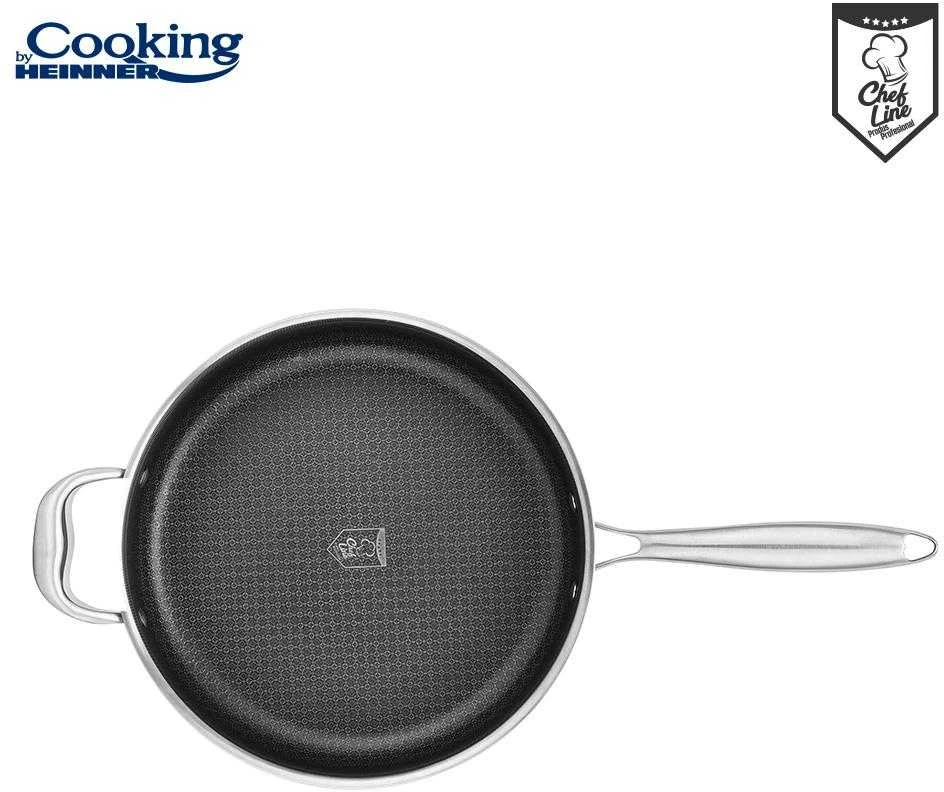 NERŪDIJANČIO PLIENO GILUS KEPTUVAS + 3 SLUOKSNIŲ STIKLINIS DANGTELIS 28*7,5 CM, 4,2 L, TITANIUM3, COOKING BY HEINNER