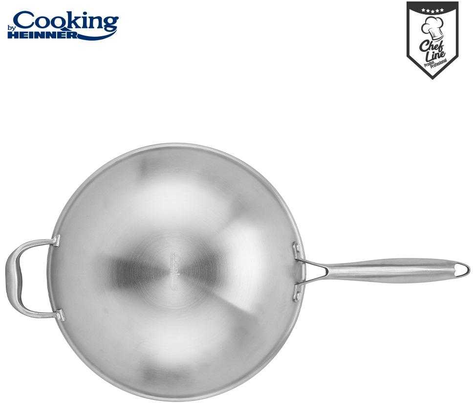 NERŪDIJANČIO PLIENO WOK LINIJA + STIKLINIS DANGTELIS 30X8,5 CM, 4,5 L, TITANIUM 3, COOKING BY HEINNER