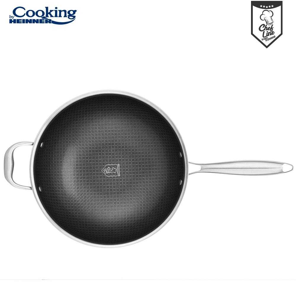 NERŪDIJANČIO PLIENO WOK LINIJA + STIKLINIS DANGTELIS 30X8,5 CM, 4,5 L, TITANIUM 3, COOKING BY HEINNER