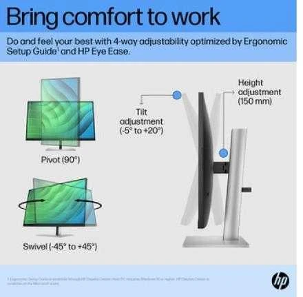 Hewlett Packard (HP) HP E27 G5 FHD monitorius – 27 colių 1920x1080 FHD 300 nitų 75 Hz AG, IPS, HDMI/DisplayPort, 4x USB-A, reguliuojamas aukštis / pakreipimas / pasukamas / pasukamas, 3 metai