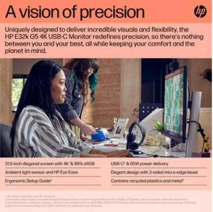 Monitorius HP E32k G5 4K, 31.5", 3x USB 3.0, garsiakalbiai, RJ-45 LAN