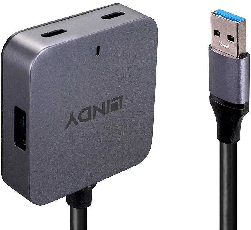 USB Hub - LINDY USB 3.0 Hub, 4 Prievadai, 5 m, Juodas
