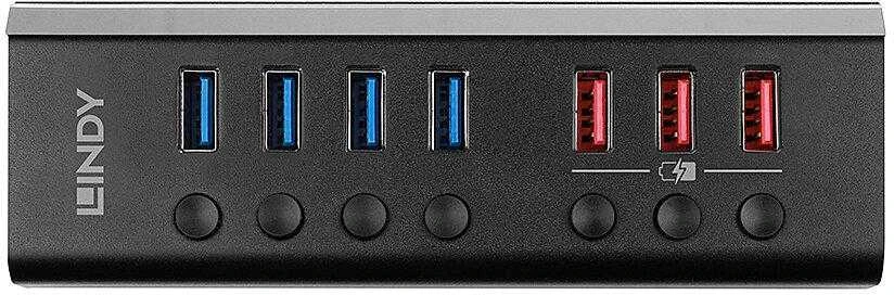 USB Hub - LINDY 4 Prievadų USB 3.0 Hub su 3 Greito Įkrovimo 3.0 Prievadais