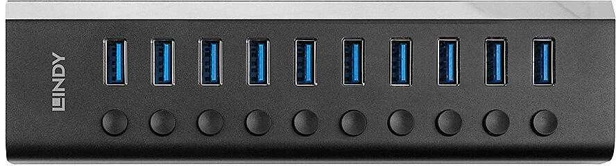 USB Hub - LINDY 10 Prievadų USB 3.0 Hub su Maitinimo Jungikliais, 5 Gbps, Aliuminio Lydinys