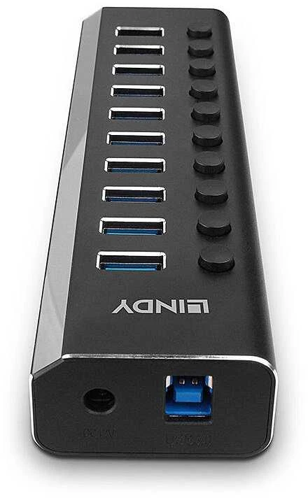 LINDY 10 prievadų USB šakotuvas su maitinimo jungtimi